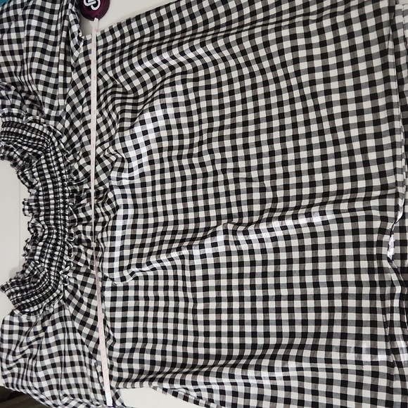 Max Studio Blouse Size L Gingham Pleated Oversized Black White Blaoon Short Slee - Picture 8 of 9